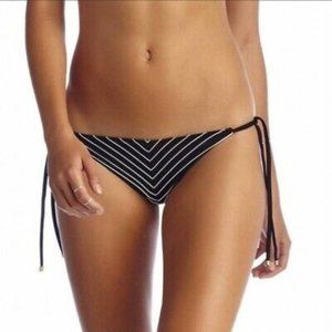 VITAMIN A BLACK AND WHITE STRIPED TIE SIDE BIKINI SWIM BOTTOMS